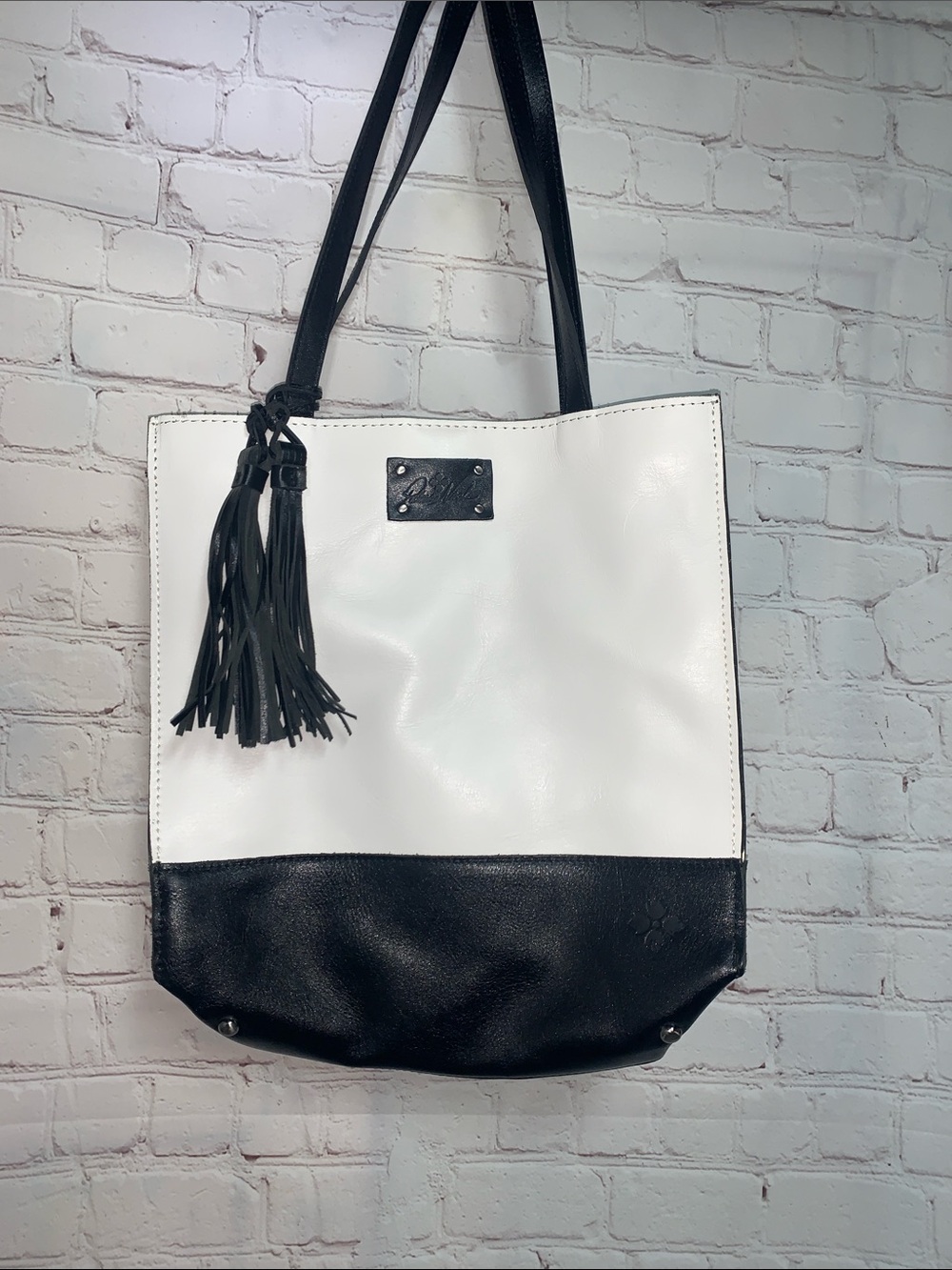 Patricia Nash Toscano White Black Colorblock Leather Tote Bag